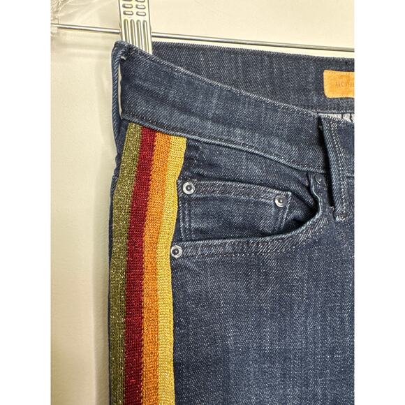 Mother Insider Crop Blue Jeans Swept Away Glitter Racer waist 25 - Picture 6 of 16